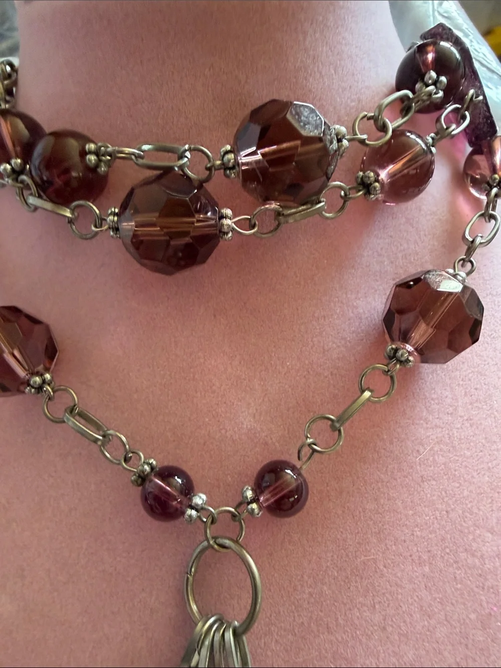 Long Purple Beaded Tassel Necklace, (J0116)